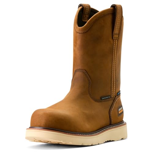 ARIAT Men's Rebar Wedge Pull-On Waterproof Composite Toe Work Boot, Distressed Brown, 14 Wide by ARIAT - Used condition - US$97.84