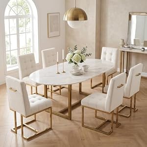 Hyfirm Upholstered Dining Chairs Set of 2,Kitchen & Dining Room Chair，PU Leather Modern Accent Chairs with Gold Pull Handle for Dining Room,Living Room, Restaurant,Brown