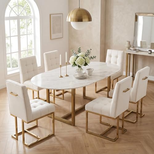 Hyfirm Upholstered Dining Chairs Set of 2,Kitchen & Dining Room Chair，PU Leather Modern Accent Chairs with Gold Pull Handle for Dining Room,Living Room, Restaurant,Brown