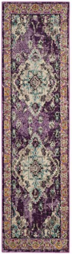 Safavieh Monaco Collection 2'2" X 6' Violet/Light Blue Mnc243L Boho Chic Medallion Distressed Non-Shedding Living Room Entryway Foyer Hallway Bedroom Runner Rug #TOP4