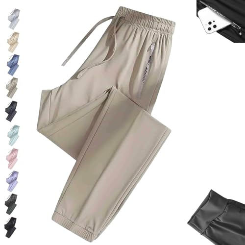 Nallywear Stretch Pants, Cooling Ultra Soft Perfect Drape Casual Pants, Pull on Ice Silk Comfort Everyday for Women Men(Khaki,4X-Large_Jogger)