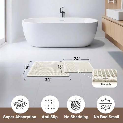 JIUZHEN Set of 2 Waffle Bath Mats Boho Bath Rugs 16"x24"+18"x30", Ivory by JIUZHEN - Used condition - Image 2