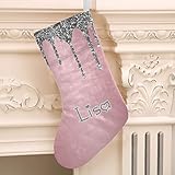 Personalized Christmas Stocking Silver Pink Custom Name Socks Xmas Tree Fireplace Hanging Party Decor Gift 17.52 x 7.87 Inch