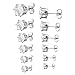 INBLUE Women's 3~8mm 12 PCS Stainless Steel Stud Earrings CZ Silver Set ( 6 Pairs )