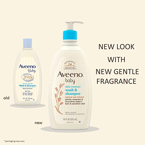 Aveeno Baby Daily Moisture Gentle Body Wash & Shampoo With Oat Extract, 2-In-1 Baby Bath Wash & Hair Shampoo, Tear- & Paraben-Free For Hair & Sensitive Skin, Lightly Scented, 18 Fl. Oz #TOP1