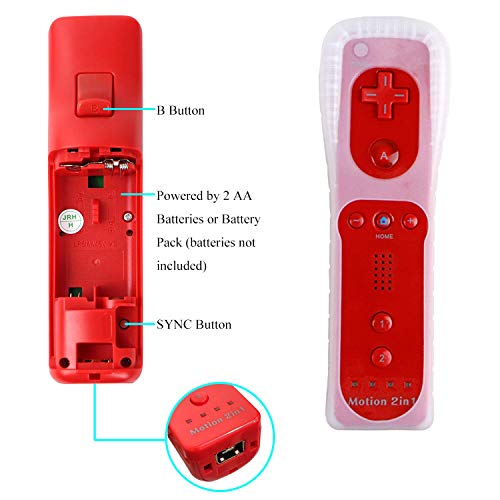 Wii Remote Controller (2 Pack) with Motion Plus Compatible with Wii and Wii U Console Wii Remote Controller with Shock Function (Red+Blue) - Thumbnail 3