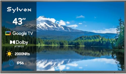 SYLVOX Outdoor TV, 43" Full Sun Outdoor TVs, Premium 2000 Nit, Waterproof | Clear in Sunlight, IP56 Weatherproof, 4K HDR10, Dolby Vision & Atmos, Google TV, for Poolside & Commercial Use (Pool Pro 3.0)
