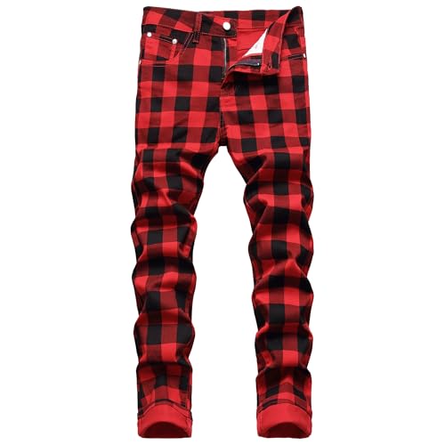 Men's Casual Slim Fit Printed Jeans Stretch Straight Leg Denim Pants Fashion Skinny Biker Jeans - Main Image