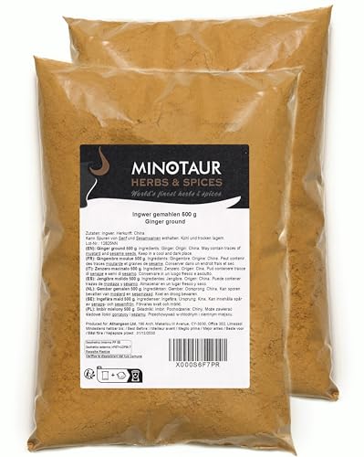 Minotaur Spices | Ingwer gemahlen 2 x 500g (1 Kg), Ingwerpulver, Ingwerwurzel gemahlen, Ginger mild