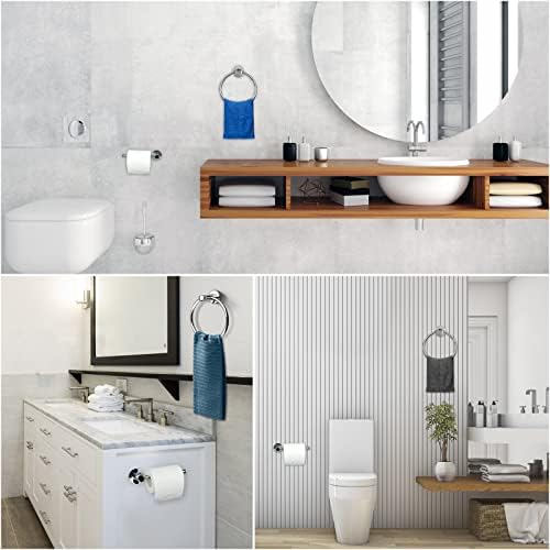 Toilet Paper Holder and Towel Ring Set, Toilet Towel Holder Stainless Steel Toilet Roll Holder Towel Ring Hanging Round Hanger Polished Chrome Contemporary Bathroom Accessory Set for Bathroom,Hotel