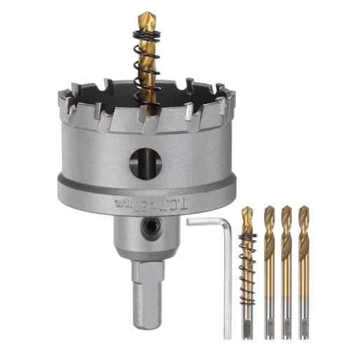 sourcing map Carbide Hole Saw Kit 57mm (2-1/4) Metal Hole Cutter Set with 5pcs Center Drill Bits Springs 1pcs Wrench for Stainless Steel Copper Iron Aluminum