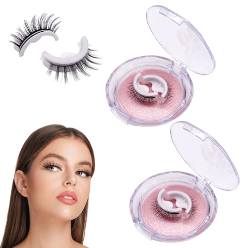 2 Pairs Self Adhesive False Eyelashes, Pre Glued Reusable Eyelashes, No Glue Needed Lashes, Beginner Eyelash Clusters for Women (Slender)