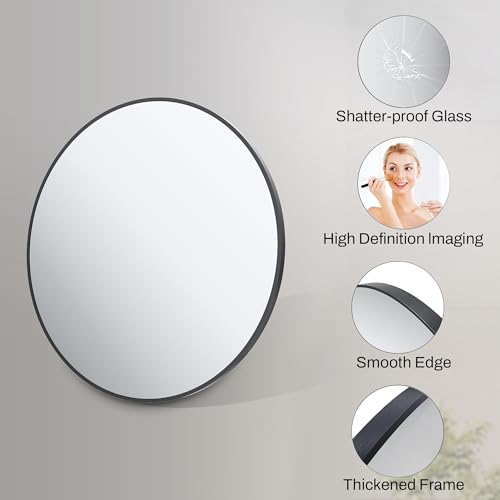 ELEGANT Large Round Bathroom Mirror Wall Mirror 80cm, Black Framed Decorative Circle Mirrors, Wall Mounted Vanity Mirror for Bathroom, Bedroom, Living Room & Entryway Decor - Image 4