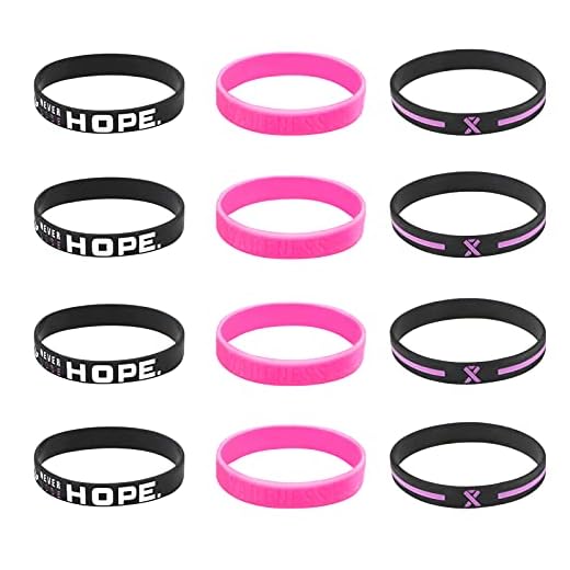 WANDIC 12 st armband för bröstcancer medvetenhet, blandade 3 stilar silikonarmband rosa svart mångfärgat band armband för bröstcancer medvetenhet