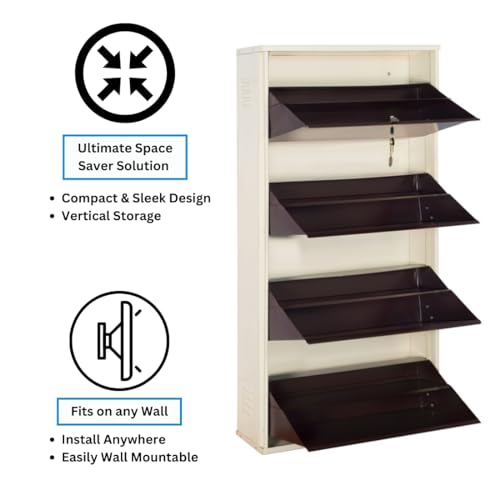 Image of DELITE KOM 29 inch Wide, 8 Shelf Metal Shoe Rack Wall Mounted for Home with Central Lock | Holds Upto 28 Shoes or 48 Slippers Pair | Double Decker, 1Yr Warranty, (54x29x8, Ivory Coffee), DIY, Space Saver