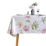 LIBERECOO Table Cloth Heavy Duty Vinyl Tablecloth Stain Resistant Cover 52" x 90" (Love of Peonies,
