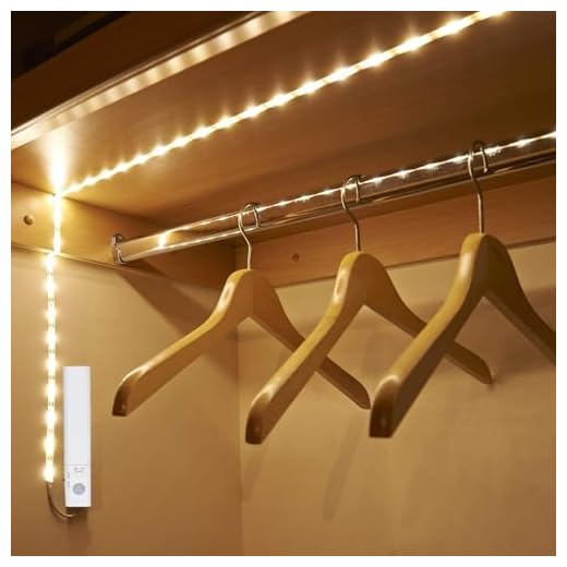 Amagle 9.8ft Under Cabinet Lighting Motion Sensor Led Strip Closet Lights Battery Operated Counter Bed Safe Stair Led Strip Light for Inside Closet Kitchen Decor Without Electricity Nature White