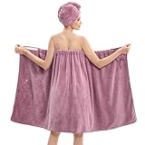 HJMJY Bath Wrap Towels for Women – Adjustable Spa Shower Wrap with Super Absorbent Microfiber, Quick-Dry Body & Hair Towel Set for Home, Hotel, Beach, Pool, Gym, Travel – Purple