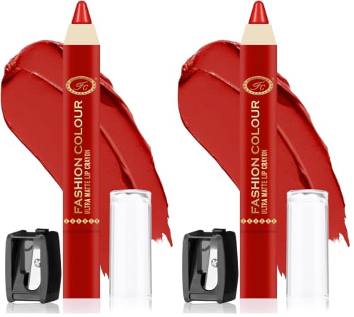 Image of FASHION COLOUR Ultra Matte Lip Crayons With Free Sharpener | Smudge Proof And Waterproof | For Hydration And Moisturization | Long Lasting Lipwear with Matte Finish, Cruelty-free and Paraben-free - 2.5 gm(Warm Red)