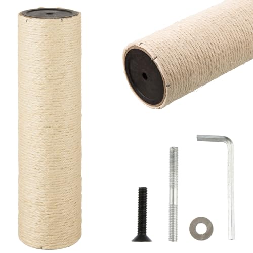 Image of Cat Scratching Post Replacement 13.78x3.54 Inch Cat Tree Scratch Post Replacement Natural Sisal Pole Cat Scratching Post Refill Pole Part with M8 Screws for Kitten Tree Tower Cat Furniture Accessories