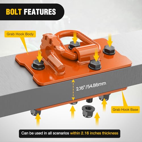 Nilight 2PCS Tractor Bucket Hooks with Tie Down Ring, Grade 70 Grade Forged Steel Bolt-On Grab Hook with Back Plates for Tractor Bucket RV UTV Truck MBS 15000 lbs, Orange by Nilight - Image 8