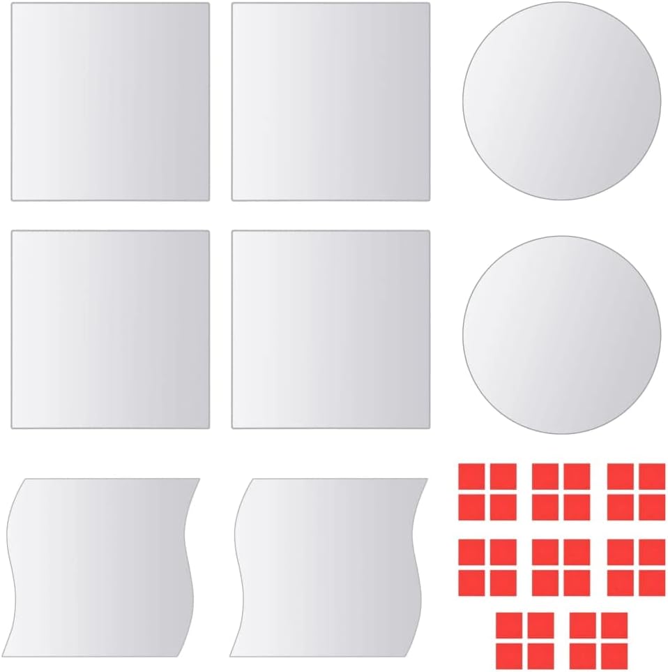vidaXL Mirror Tiles Eight Pieces Wall Mirrors Set Home Decor Bathroom Bedroom Frameless Mirrors Sheets Included Stickers Multi-Shape Glass