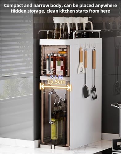 White Spice Rack Organizer - Adjustable Corner Shelf with Ample Seasoning Storage & Cup Lid Holder, 15.5x35.5 Inches - Perfect for Kitchen Counter & Cabinet Organization