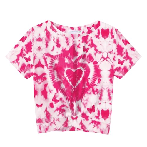 Image of Arshiner Girls Casual Tie Dye Short-Sleeve T-Shirt Cute Print Summer Blouse for Girls Twist Front Tunic Tee Tops