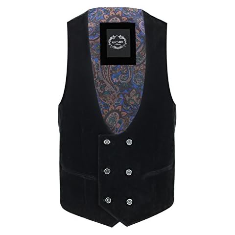 Mens Tim Black Soft Velvet Waistcoat Wedding Party Retro Tailored Fit Suit Vest [AMZCH-UWC-TIM-BLACK-44] Cover