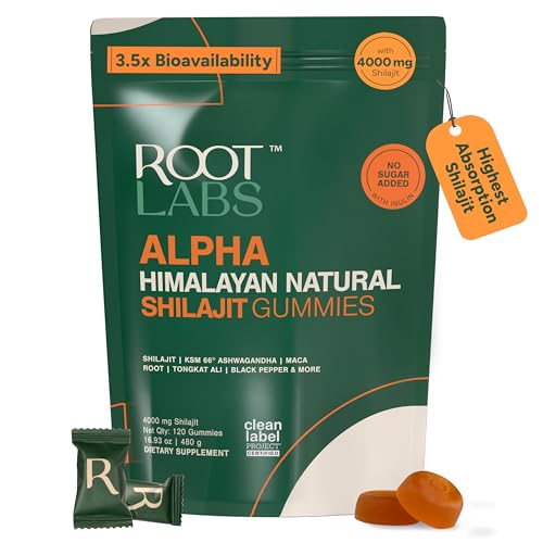 ROOT LABS 10-in-1 Alpha Shilajit Gummies | 4000 mg Pure Himalayan Shilajit with Tongkat Ali & Maca...