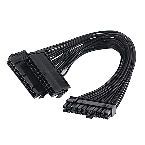 Image of Pi+ (PiPlus) 24 Pin 20+4 Dual Multiple PSU Power Supply Cable Splitter Adapter 1 Feet 18AWG for ATX Motherboard Extension Kit (1x24P(20+4) Male Port and 2x24 Pin Female Ports) - Black - 1 Unit
