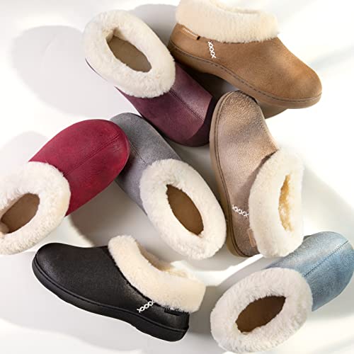 Everfoams Women's Micro Suede Cozy Memory Foam Winter Slippers With Fuzzy Faux Fur Collar And Indoor Outdoor Rubber Sole (Gray, Size 7-8 M Us) #TOP5