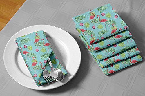 S4Sassy Green Tropical Leaves & Flamingo Bird Parties Table Decor Linen Re-Usable Cloth Napkins Set 20 X 20(Pack Of 6) #TOP3
