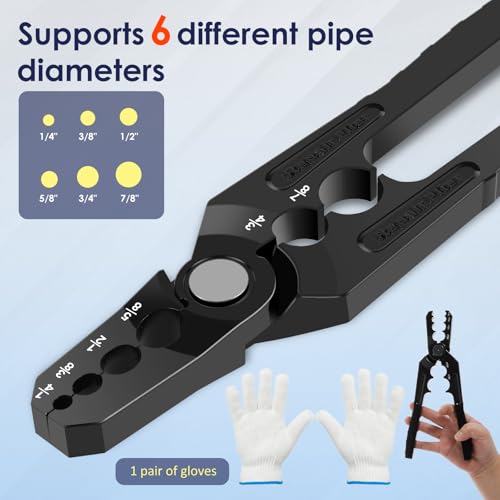 Manual Copper Tube Rounder, 6 Hole 1/4\" 3/8\" 1/2\" 5/8\" 3/4\" 7/8\" Tube Repairer Pliers, Pipe Rounder with Gloves for Refrigerant Copper, Aluminum and Thin-Wall Steel Tubes - Thumbnail 3