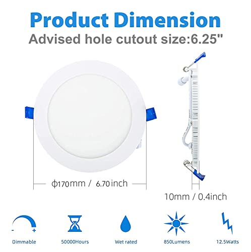 Foxlux Recessed Lighting - 6 Inch 12 W 5 Cct Selectable Led Recessed Ceiling Light, Ultra-Thin Dimmable Downlight With J-Box, 2700K/3000K/3500K/4000K/5000K 5 Color Temperatures Canless Light (6 Pack) #TOP2