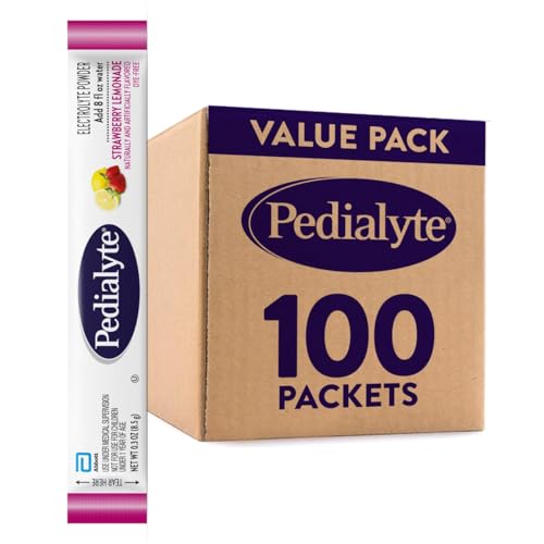 Image of Pedialyte Electrolyte Powder, Hydration Drink for Kids & Adults, Strawberry Lemonade, 100 Powder Packets