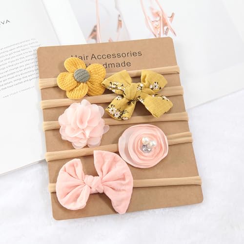 Image of Anzailala Baby Hair Band 5 Pcs Hairband For Baby Girl Flower Hairband For New Born Baby Girl 0-6 Months, Multicolor