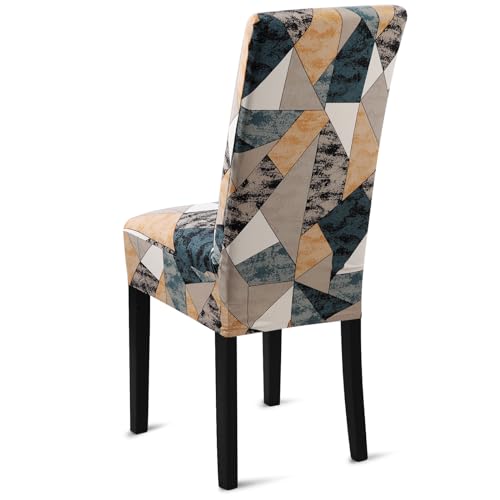 Fuloon Chair Covers for Dining Room 6 Pack, Solid Stretch Dining Chair Covers, Washable Kitchen Slip Covers, Parson Chair Covers Set of 6 (Colorful Geometry Fragment, 6 Pack)