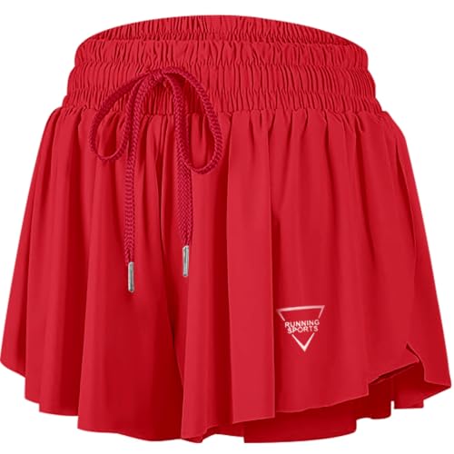 Image of JoyGirl Womens Flowy Running Shorts 2 in 1 Gym Shorts (Red,S)