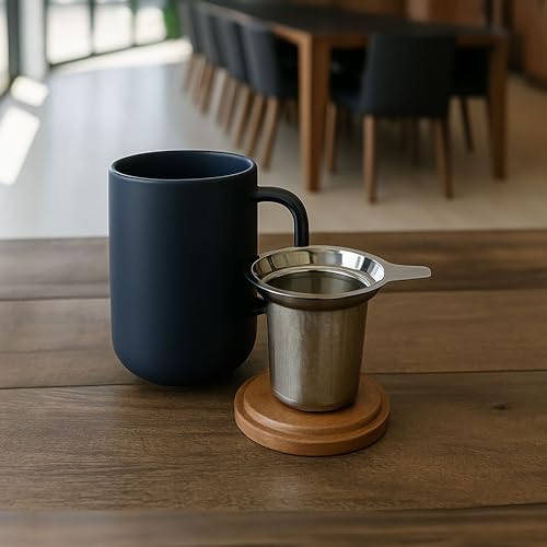 OGO LIVING – tisanière Juliet 475 ml – Idéale pour le thé et la tisane – Mug à thé en grès et couvercle en bois d’acacia - bleu - 7912015 – vue 3