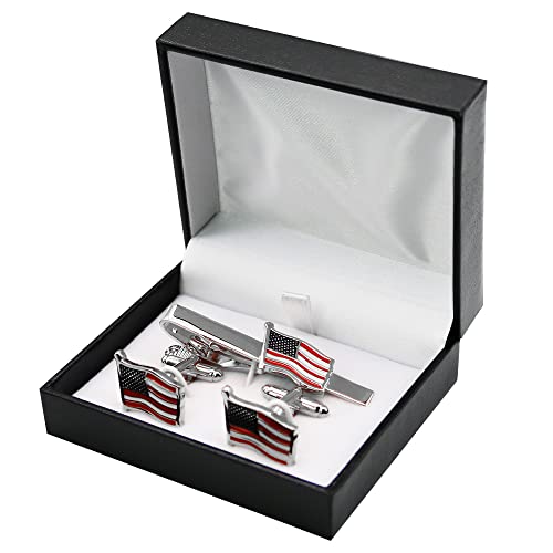 Men's American Flag Tie Clip And Cufflinks Suitable Business Wedding And Aviator Gifts Tie Bar #TOP4