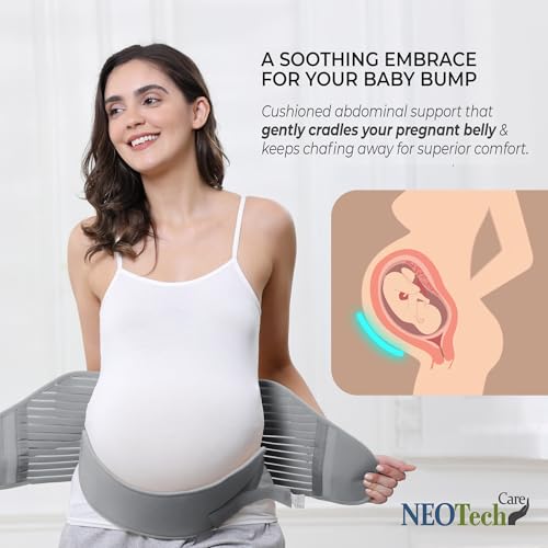 NEOtech Care - Pas biodrowy dla kobiet w ciąży – podpiera talię, plecy i brzuch – pas ciążowy (szary, XXL)