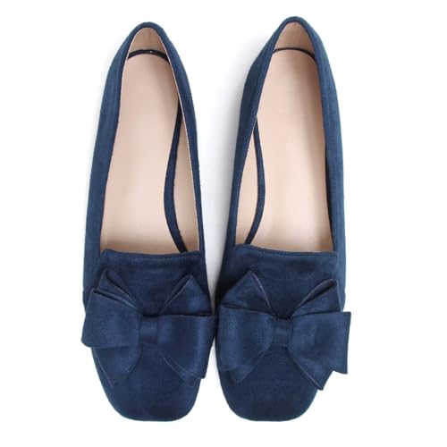 Image of WENJIAZHIZHI Square Toe Bow Ballet Slip-On | Classic Suede Finish,Chic Bow Detail,Effortless Everyday Style,Wedding Party Office,Plus Size Available