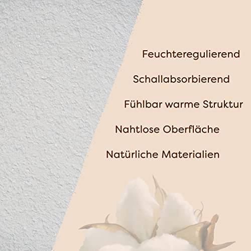 Flüssigtapete Baumwollputz Schneeweiß mit orangen Effekten