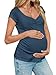 Tankaneo Womens V Neck Maternity Tops Cap Sleeve Fitted Breastfeeding T Shirts Summer Pleated Pregnancy Clothes Navy
