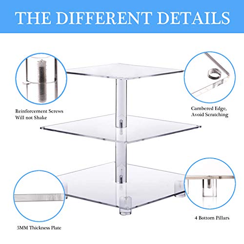 YestBuy 3 Tier Square Cupcake Stand - Premium Cupcake Holder - Acrylic Cupcake Tower Display - Cady Bar Party Décor + LED Light String - Ideal for Weddings, Birthday Parties( Blue Light) - Image 7
