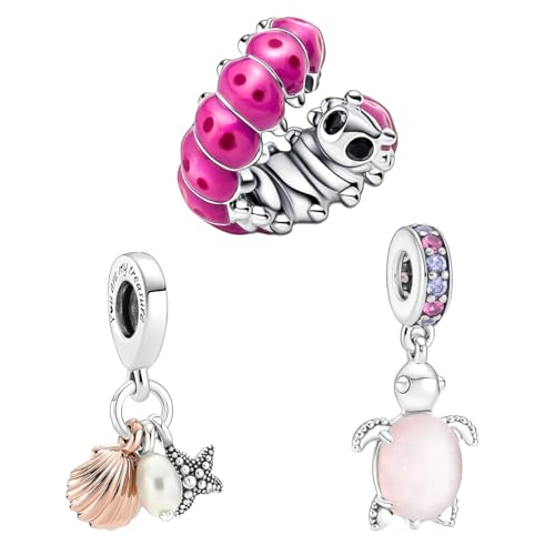 Feitery Cornudo Oruga Concha Charm Compatible Pandora Pulsera Joyas Marineras de Verano Murano Glass Charms Abalorios para Mujer
