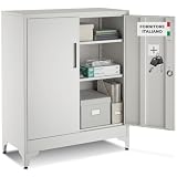 tectake® Armadietto in Metallo Portadocumenti in Acciaio, 80 x 40 x 100 cm, 3 Ripiani Regolabili, Chiusura Magnetica e Chiave, Scaffale Metallo Garage, Mobile Ufficio, Piedini Regolabili - Grigio