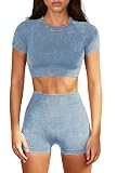 OLCHEE Womens Workout Sets 2 Piece - Seamless Acid Wash Yoga Outfits Leggings Shorts and Crop Top Ma