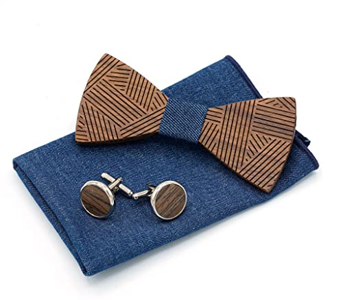 Woodenlove Kinderholzfliege Karlo aus Walnussholz Holzfliege-Manschettenknöpfe-Einstecktuch-Geschenkbox für Jungen (Blau) Cover